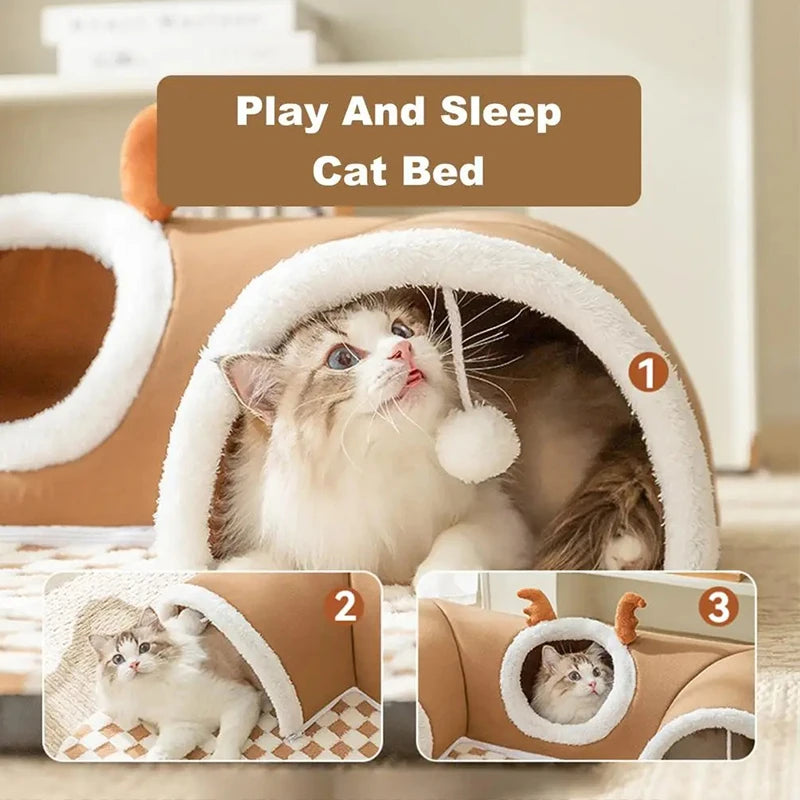 Warm Plush Cat Bed for Winter – Comfy Indoor Sleeping Spot