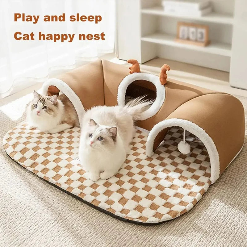 Warm Plush Cat Bed for Winter – Comfy Indoor Sleeping Spot