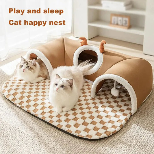 Warm Plush Cat Bed for Winter – Comfy Indoor Sleeping Spot