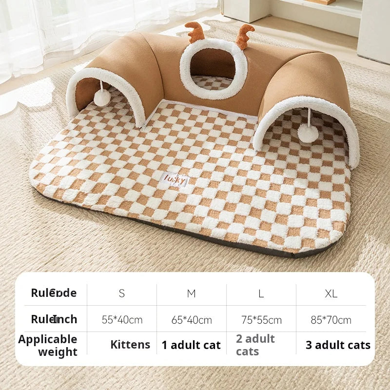 Warm Plush Cat Bed for Winter – Comfy Indoor Sleeping Spot