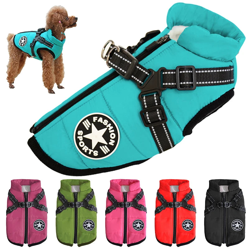 Comfortable and Waterproof Stuffed Fur Dog Vest with Harness