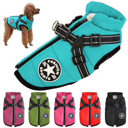 Comfortable and Waterproof Stuffed Fur Dog Vest with Harness