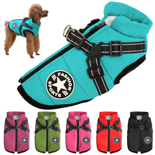 Comfortable and Waterproof Stuffed Fur Dog Vest with Harness